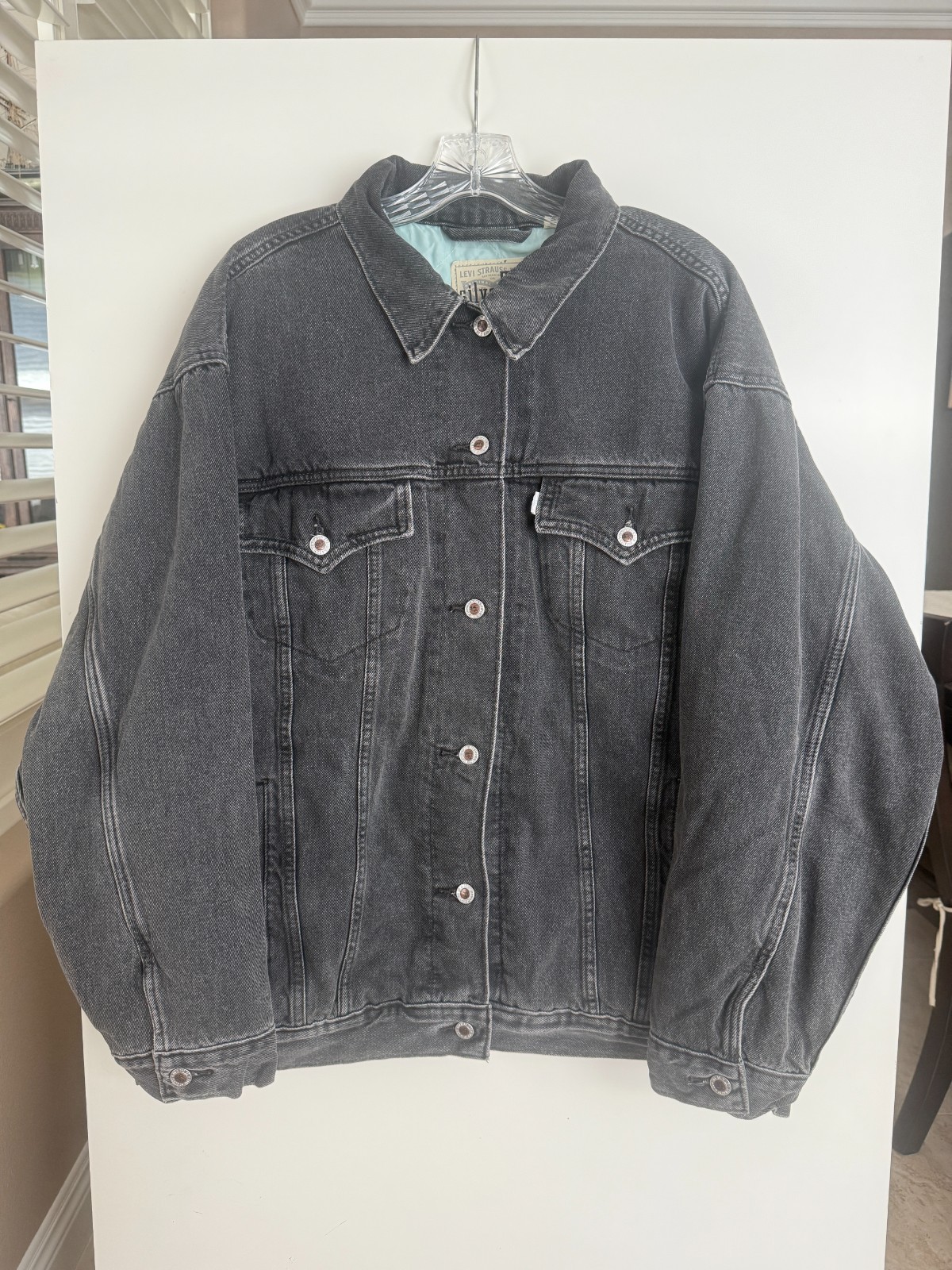 VTG 90s Levis SilverTab Mens Loose Fit Denim Trucker Jacket Washed Black XL