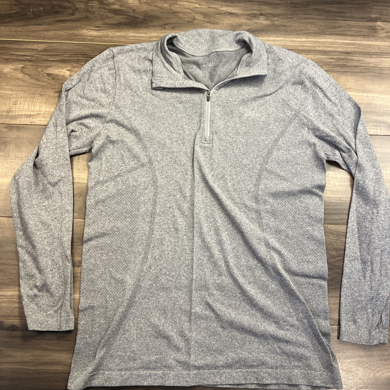 Asics Sweatshirt Mens Large Grey Pullover Outdoor Sports 1/4 Zip Gym