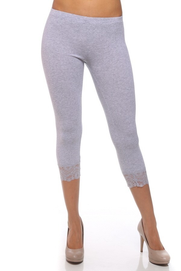C-L1001 Capri Cotton LACE Trim Leggings Skinny Yoga Thin Pants S~3XL Plus Yoain