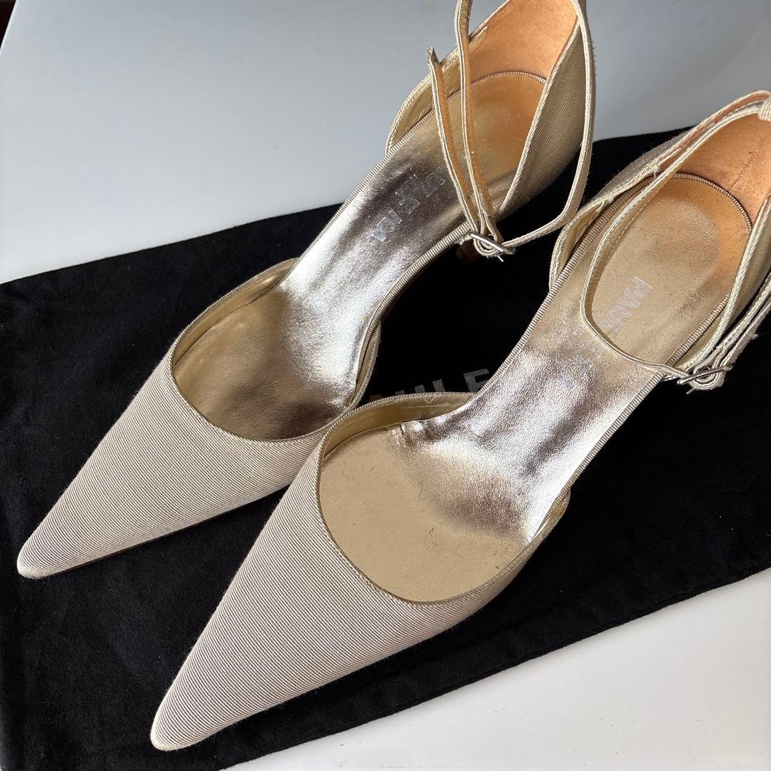 PAULE KA Beige Pointed Toe Ankle Strap Pumps 37.5 24cm 7.5cm Heel