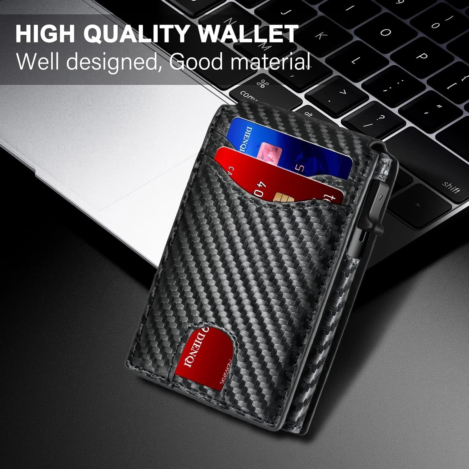 Men’s Slim PopUp Bifold Carbon Fiber Wallet, RFID Blocking, Card Holder,Men Gift
