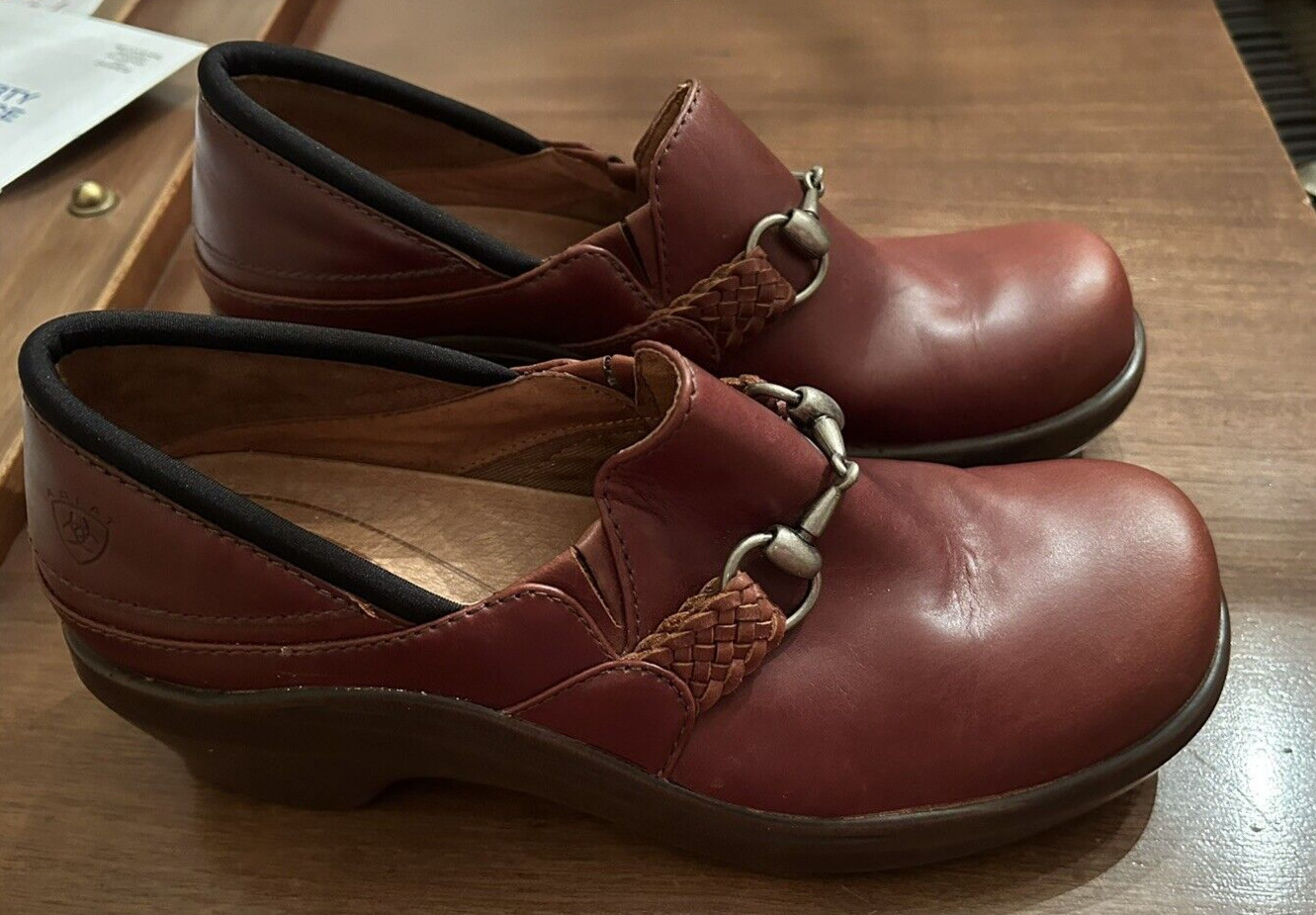 Womens Ariat Del Mar Brown Leather Clog Mule Shoe Style 93628 Horsebit 7.5B