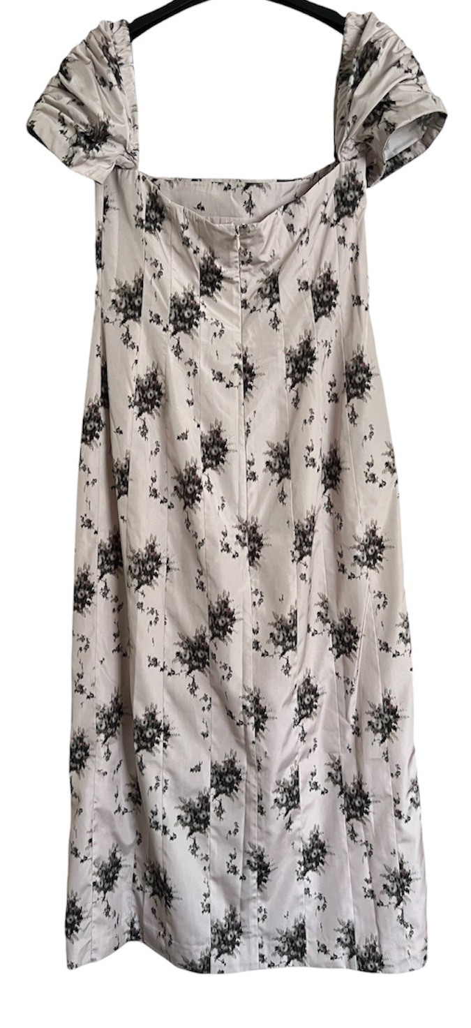 UK 12 US 8 Brock Collection Odilia Floral Taffeta Midi Dress Grey $1,480 ASO