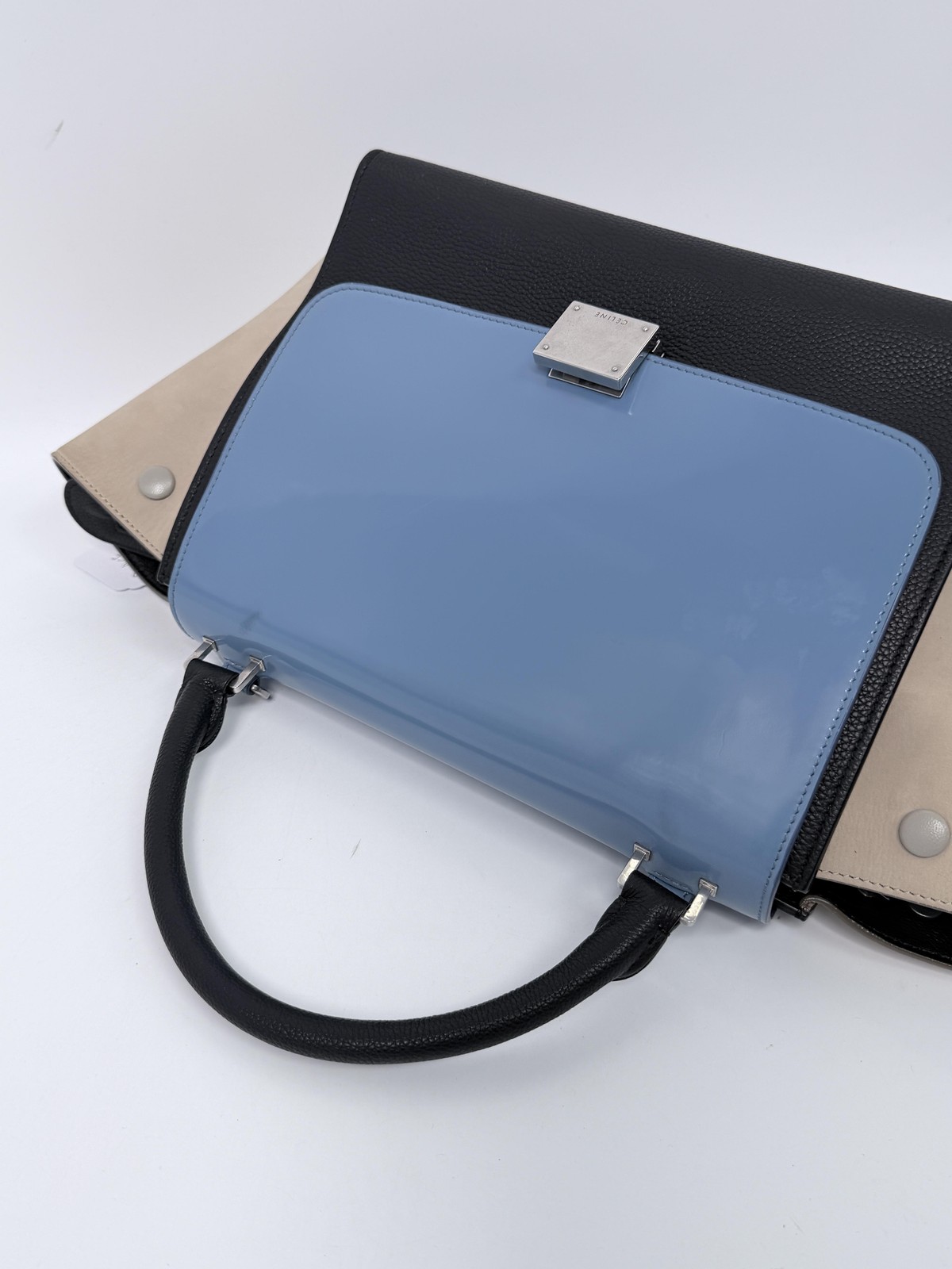 CELINE Trapeze Colorblock Handle Handbag Shoulder Bag Blue Black Beige P004CE