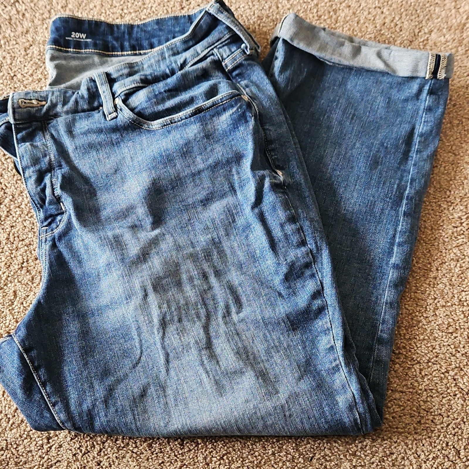 St. John’s Bay Women’s Plus Boyfriend Jeans Blue Solid Denim, Size 20W