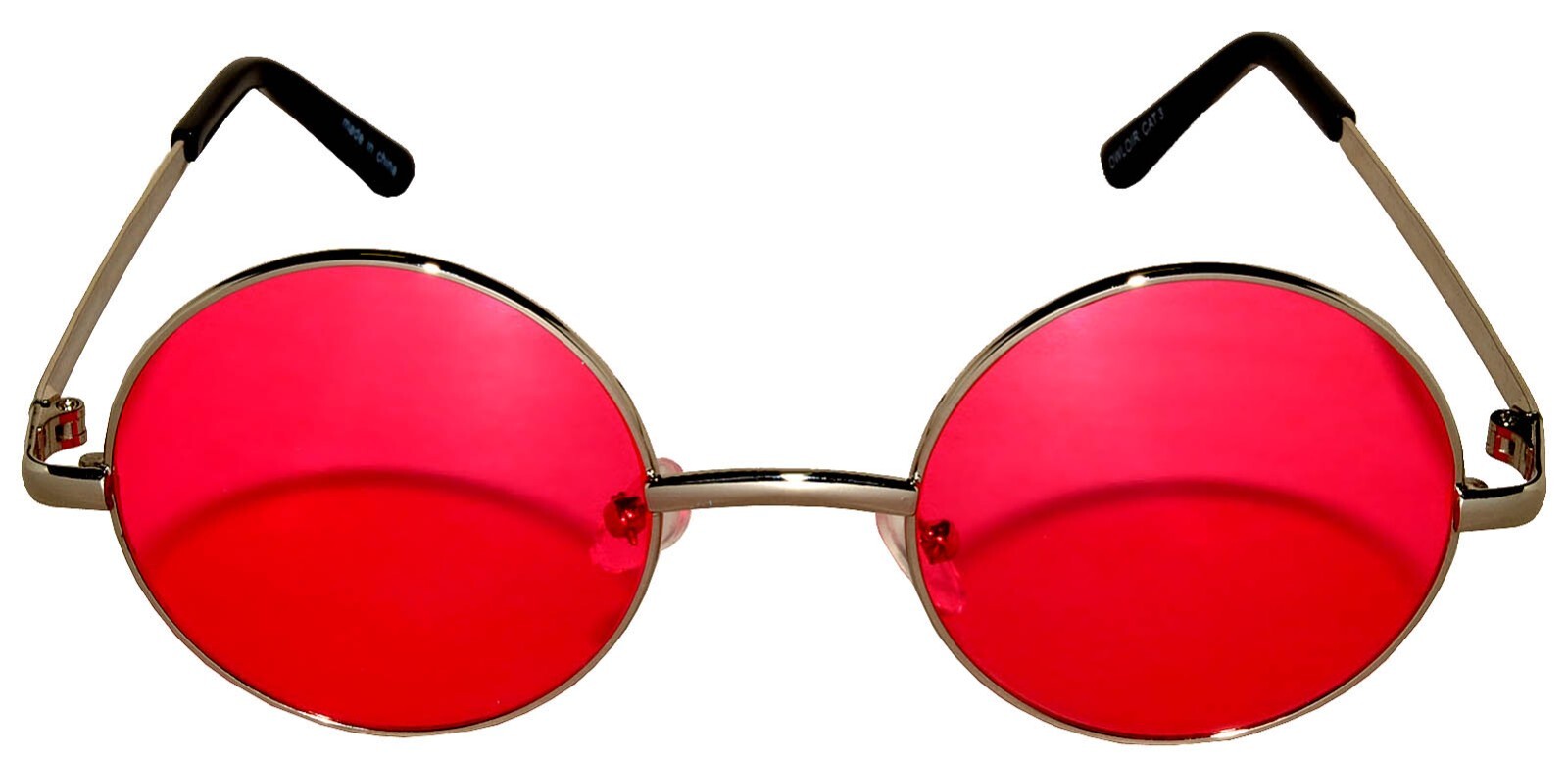 ROUND SUNGLASSES RED SMALL LENS 43 mm SILVER METAL FRAME ONE PAIR FOR HALLOWEEN