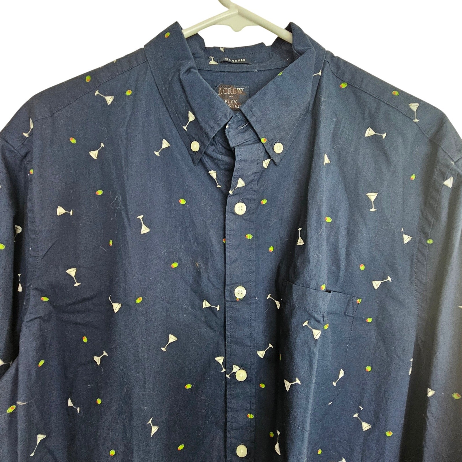 J. Crew Mens Martini Print Button Shirt L Classic Fit Flex Washed Preppy Resort