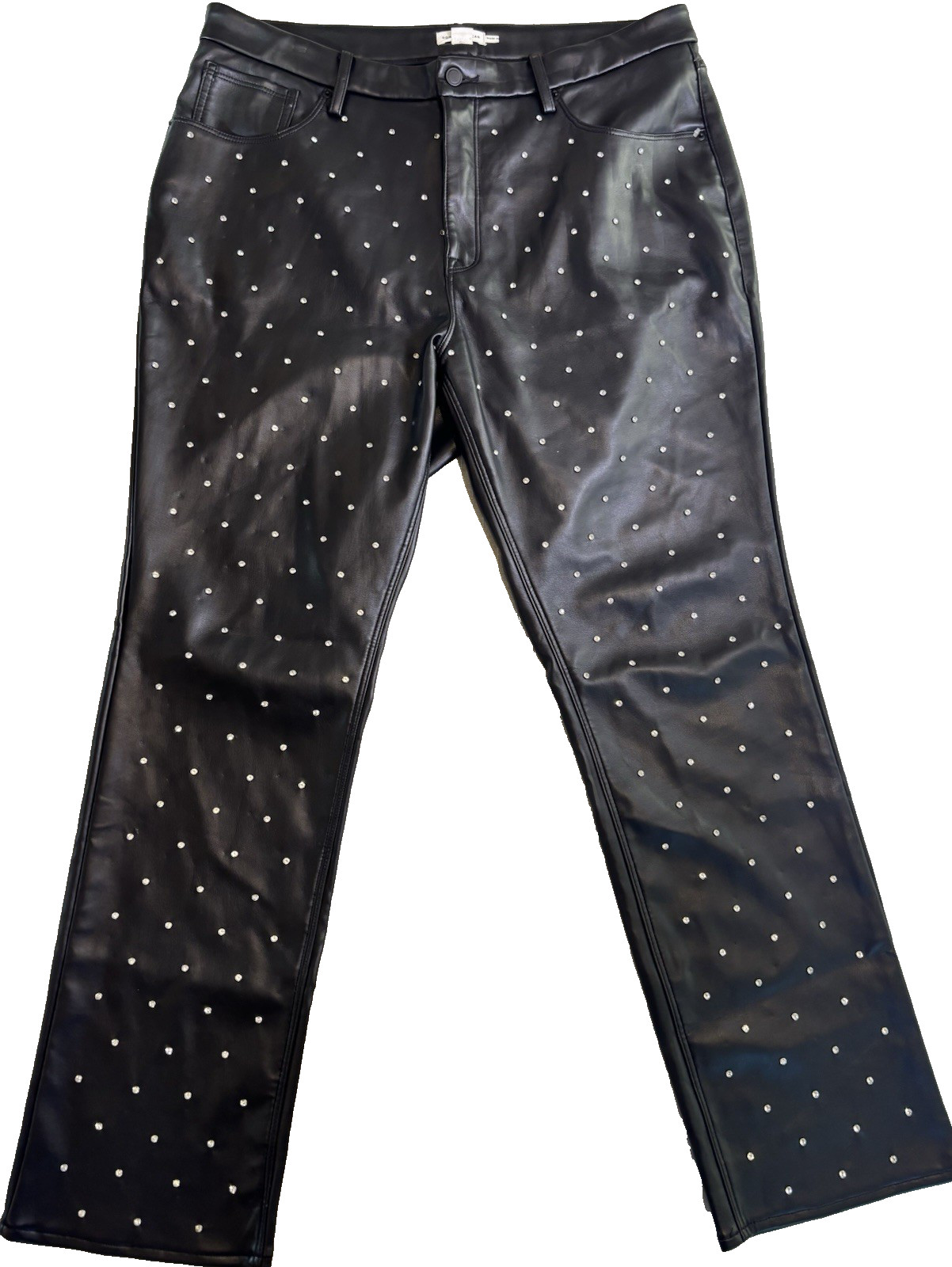 Good American Faux Leather Pants Sz 16 Crystal Embellished Icon Stud Black Glam