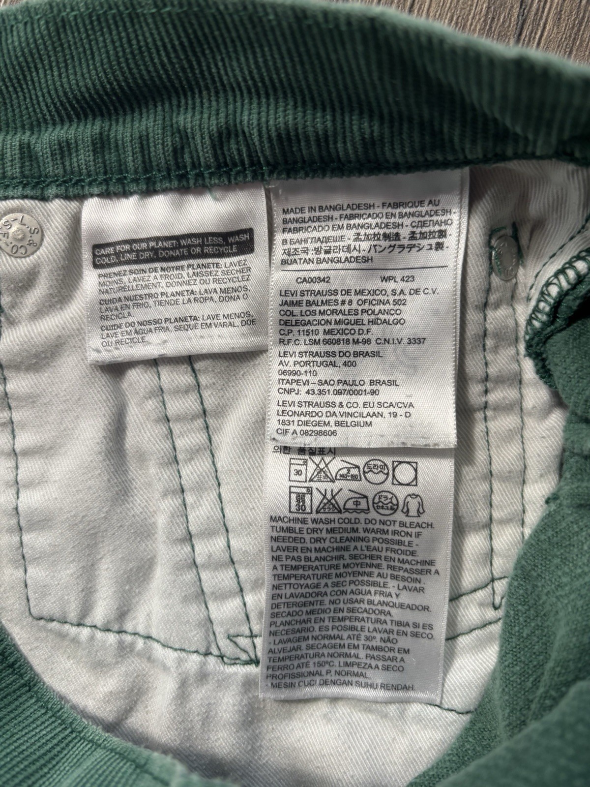 Levi’s Men’s 511 Green Corduroy Straight Fit Pants, Size 32 30