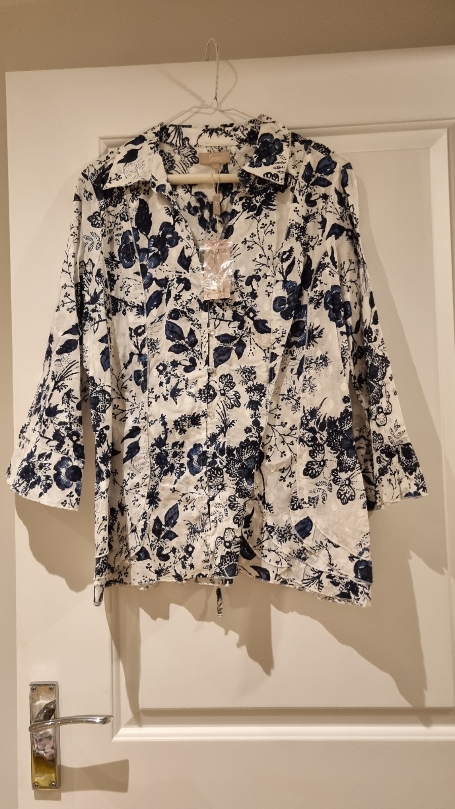 Soon Matalan Blue Floral Embroidered Blouse Top Size 18 Tie Back BNWT