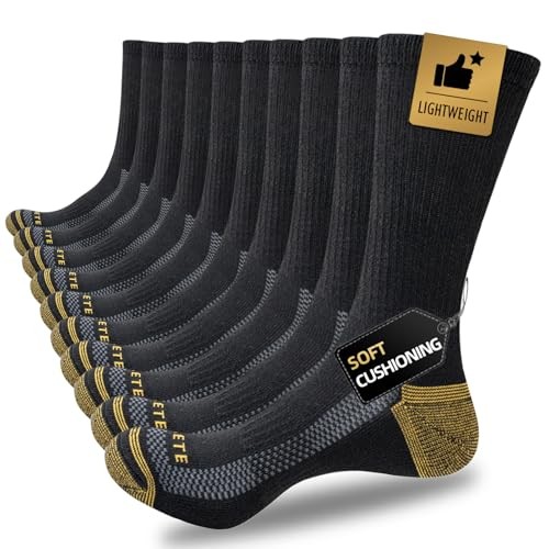 JOYNÉE Mens Athletic Crew Socks 5/10 Pairs Large Black/Gold Work (5 Pairs)