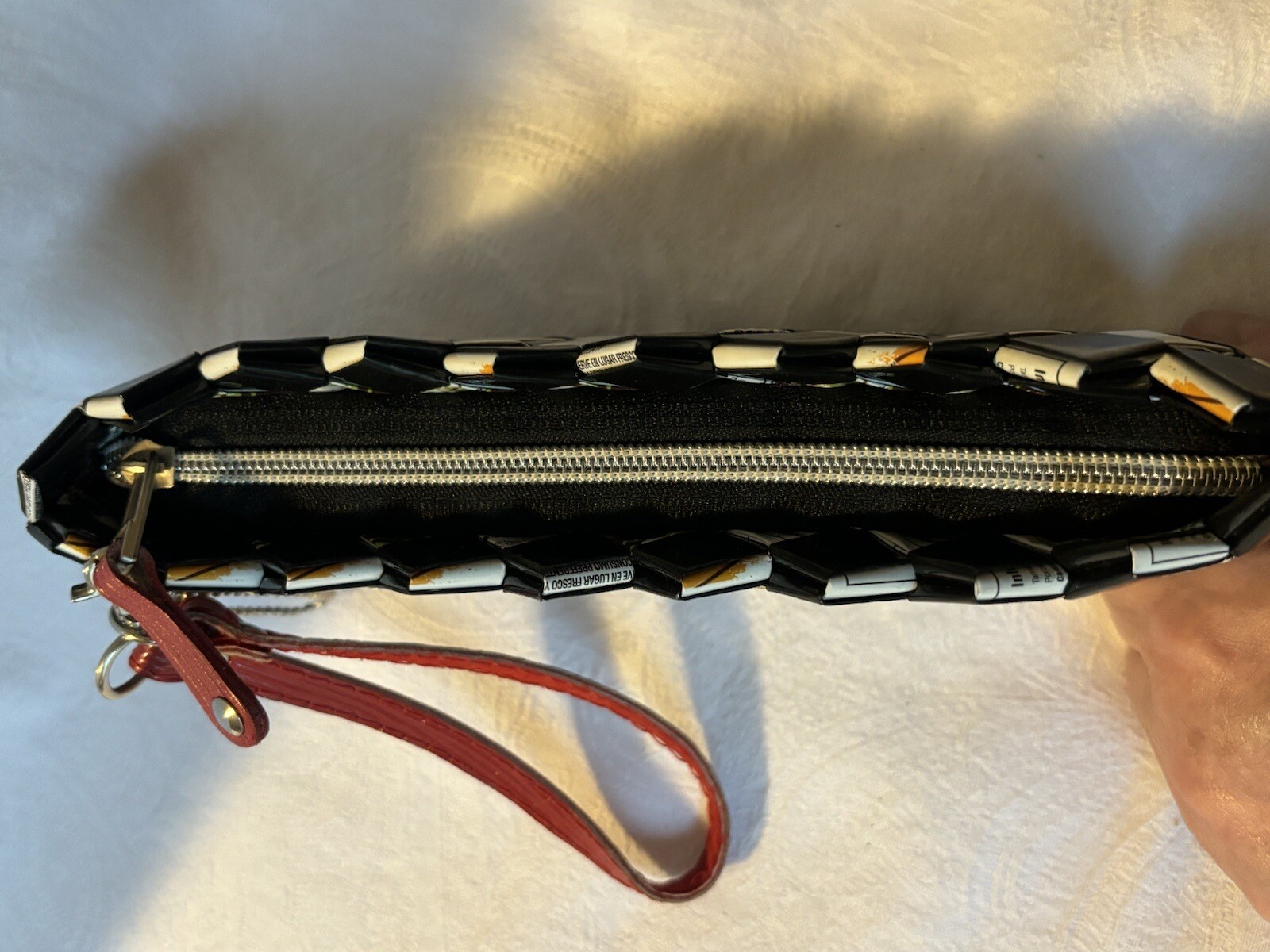 Nahui Ollin Black And White Candy Wrapper Zipper Closure Clutch Purse Bag