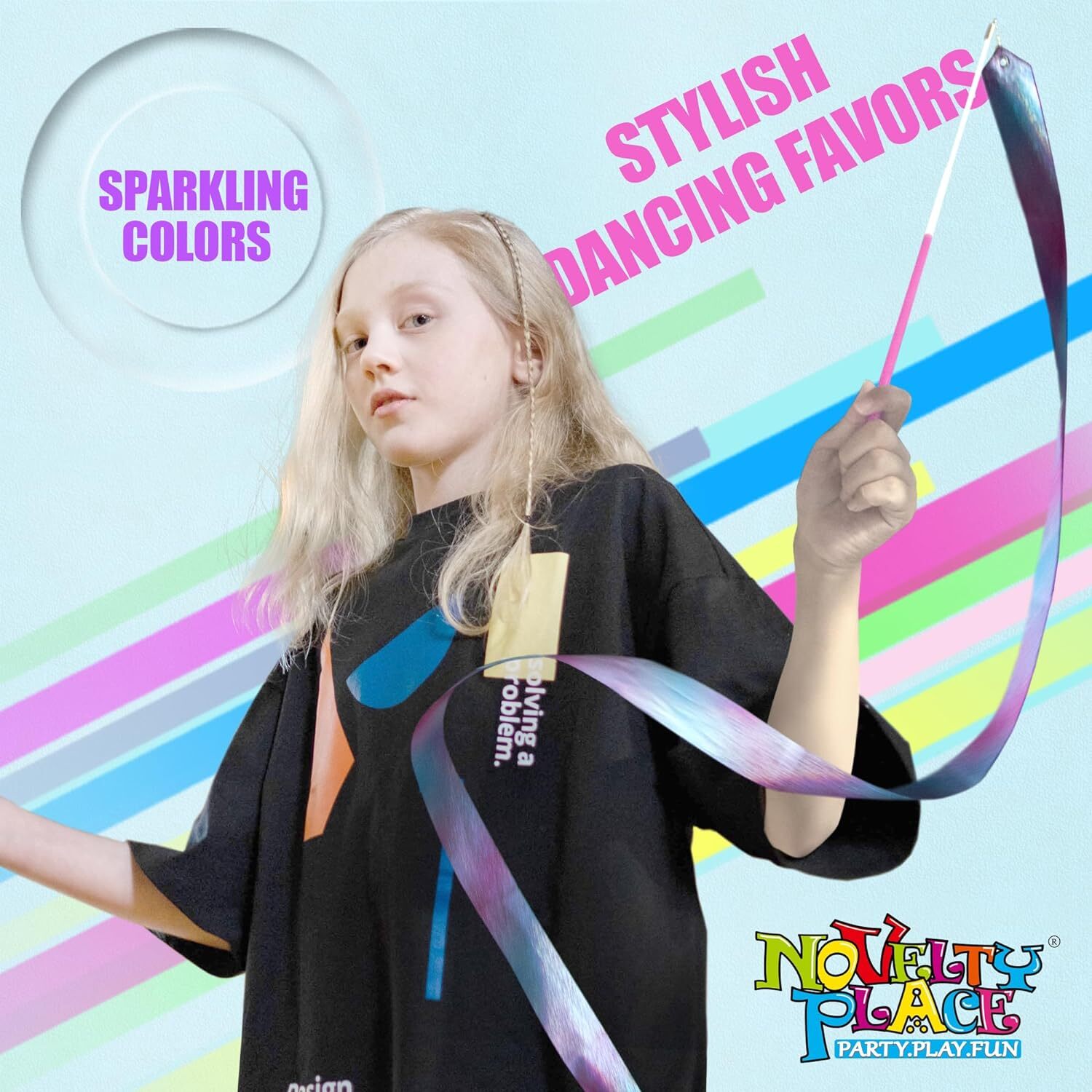 2 Pcs Sparkling Dance Ribbons Streamers, Gymnastics Ribbon Wands Rhythm Sticks