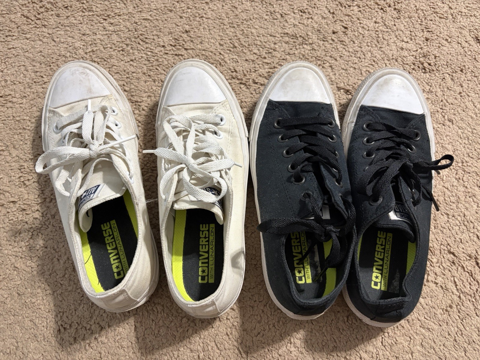 Pair Converse Chuck Taylor Black White All Star II Lunarlon Shoes Size 5 See Tag