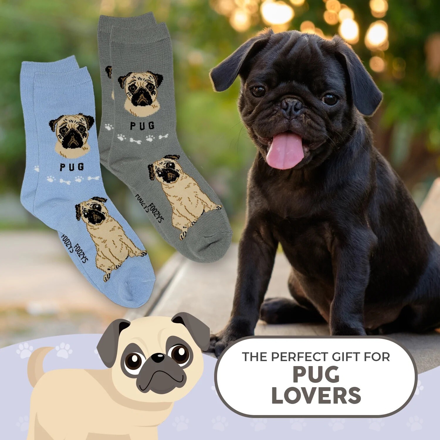 Pug Lapdog Wrinkled Toy Dog Breed Women’s Foozys Puppy Cute Dogs 2 Pairs Socks