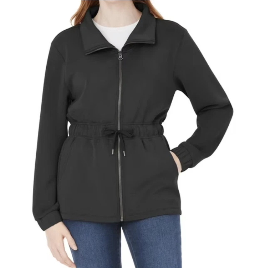 Jacket Black Sandwash Pockets Draw String Waist Women’s XL By Member’s Mark