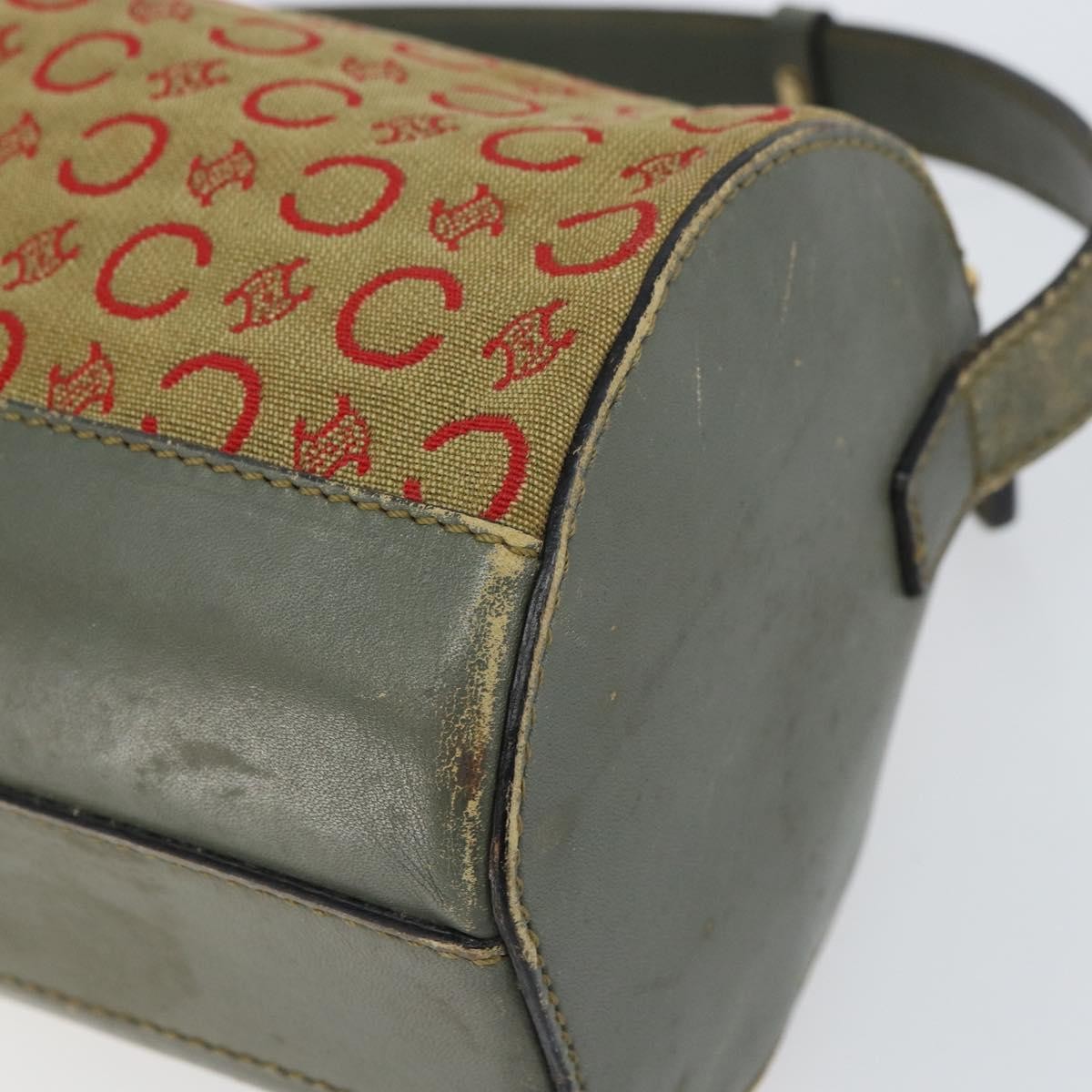 CELINE C Macadam Canvas Shoulder Bag Khaki Gold Auth 159213