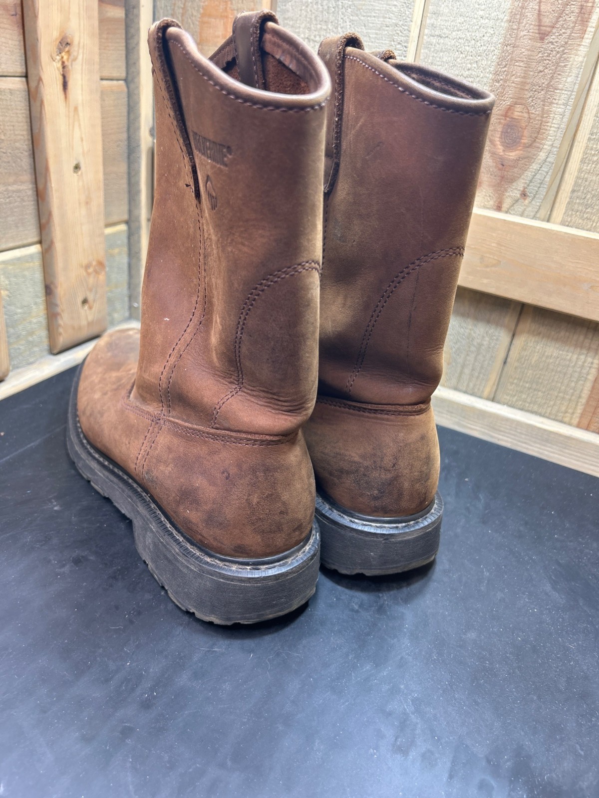 Wolverine Wellington Pull On Leather Work Boots W04727 Mens 9 M UK 8 EU 42 Brown