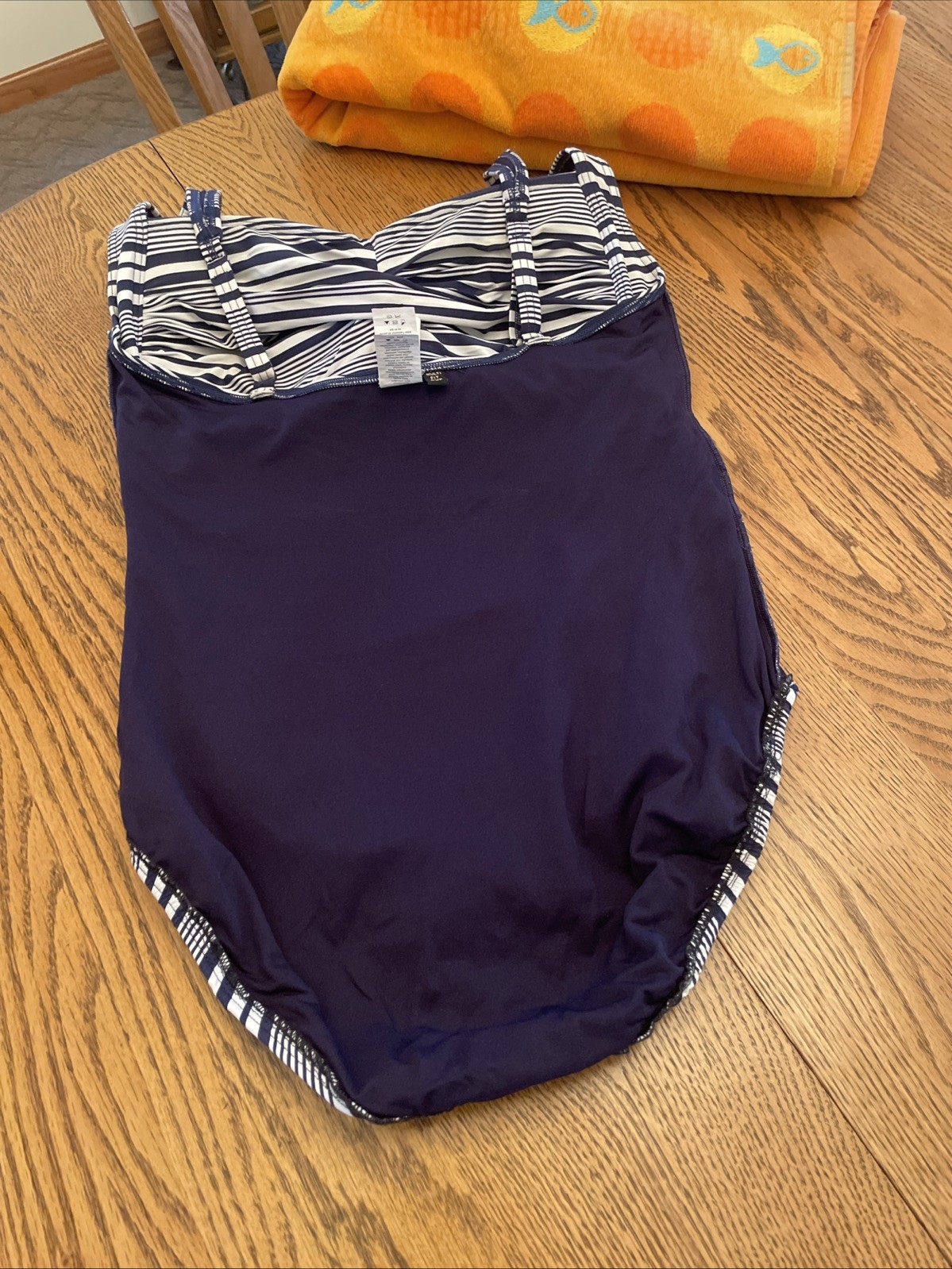 NipTuck Navy&White Striped Size 10 1-Piece Swimsuit, Padded Multi-Fit Cups, EUC