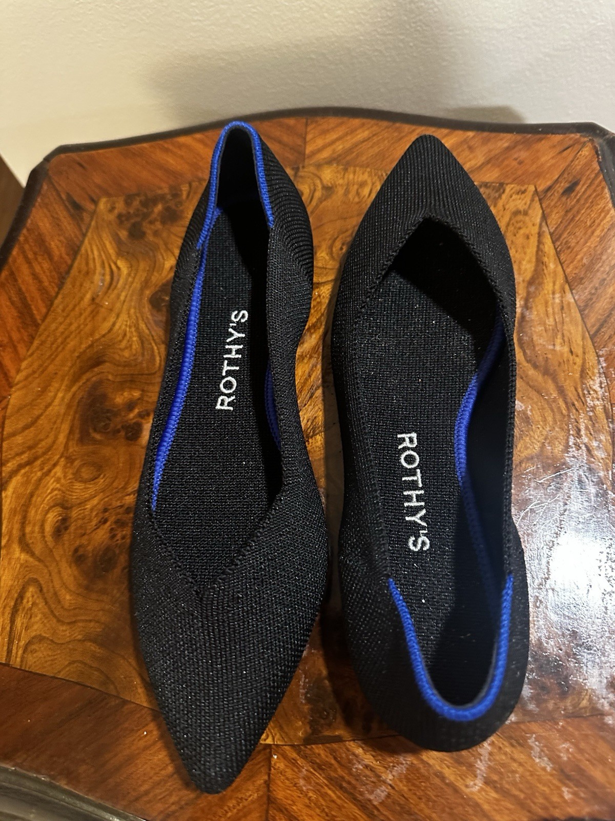 Rothy’s Women’s Pointed Toe Knit Ballet Flats Slip-On Black/Blue 6