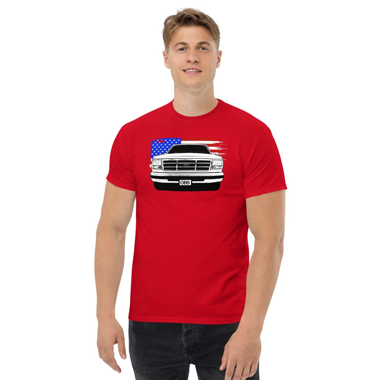 OBS T-Shirt Mnes 90s Ford Truck Shirt With American Flag