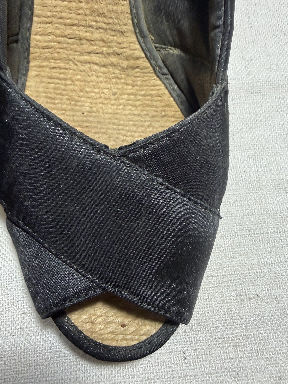 Adrienne Vittadini Women’s 8.5 Black Espadrille Wedge Slip On Open Toe Sandals