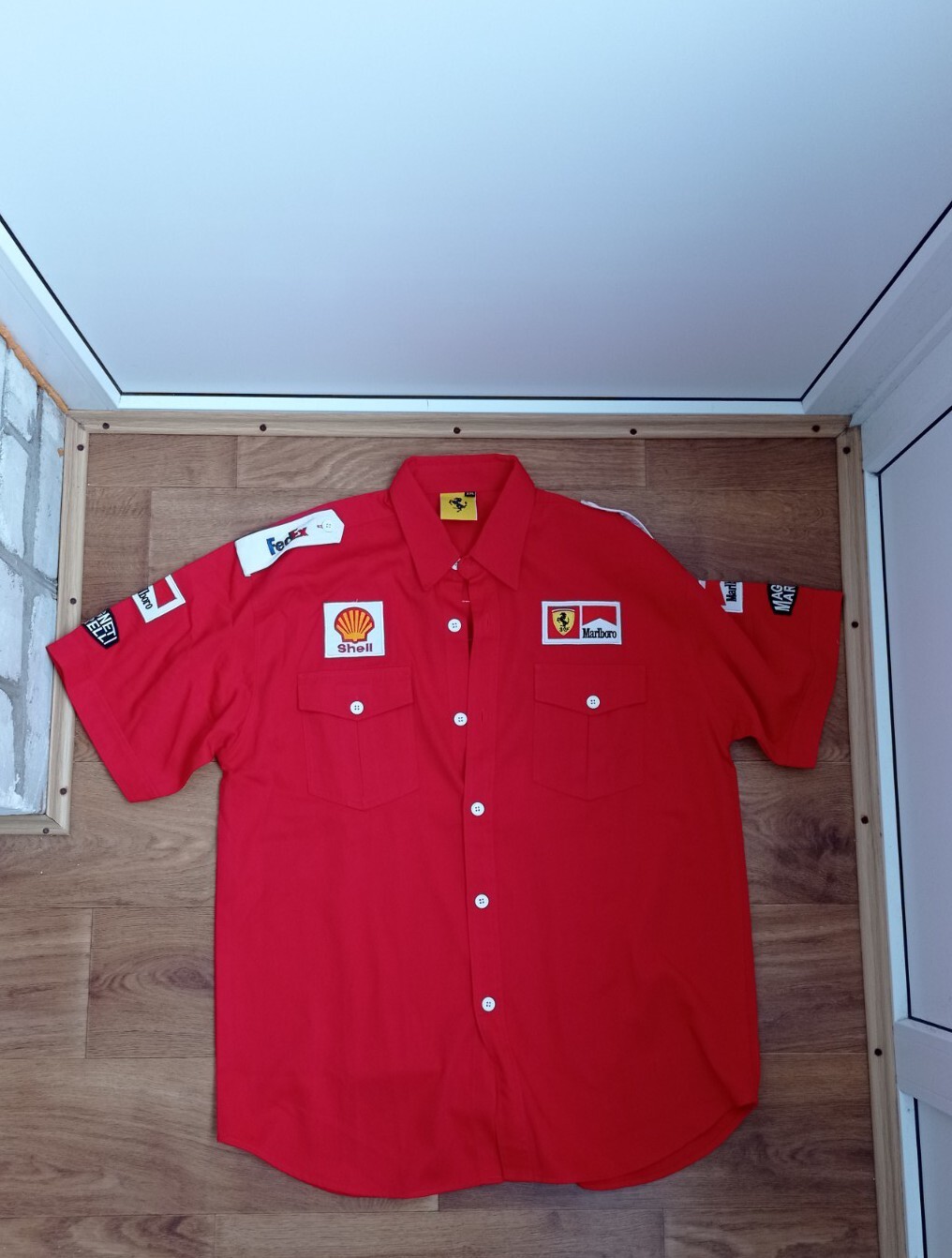 Rare Vtg Ferrari Marlboro Michael Schumacher Racing Patch Button Shirt XXL
