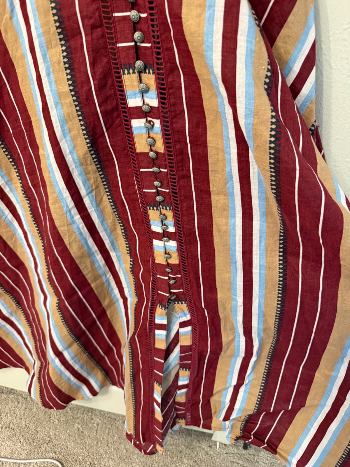 Clad & Cloth 100% Ramie maxi shirt dress stripe size S/M office wedding