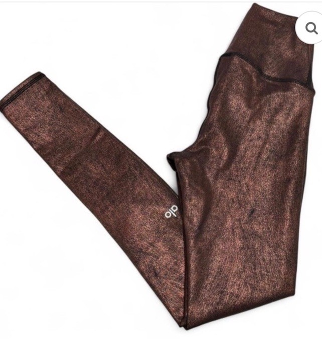 Alo Yoga High-Rise Ankle Leggings Brown S Stretch Nylon/Spandex Logo