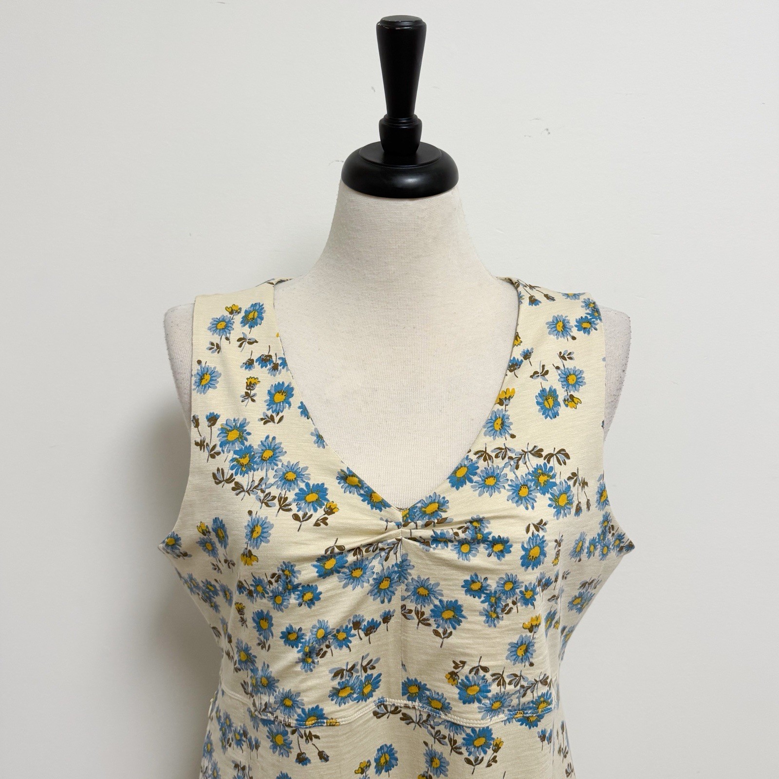 Toad And Co Yellow Blue Barley Daisy Floral Rosemarie Sleeveless V Neck Dress XL