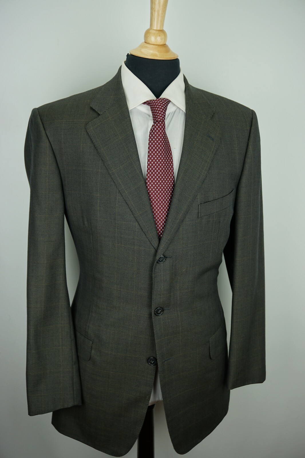 Ermenegildo Zegna Brown Nailhead Multicolor Windowpane Silk Blend 2 Pc Suit 44L