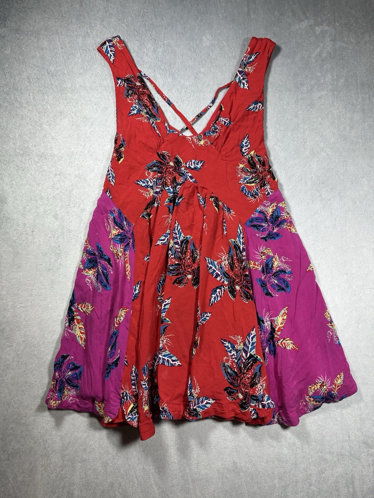 Free People S Mini Dress Thought I Was Dreaming Floral Cross Back Red Pink DeepV