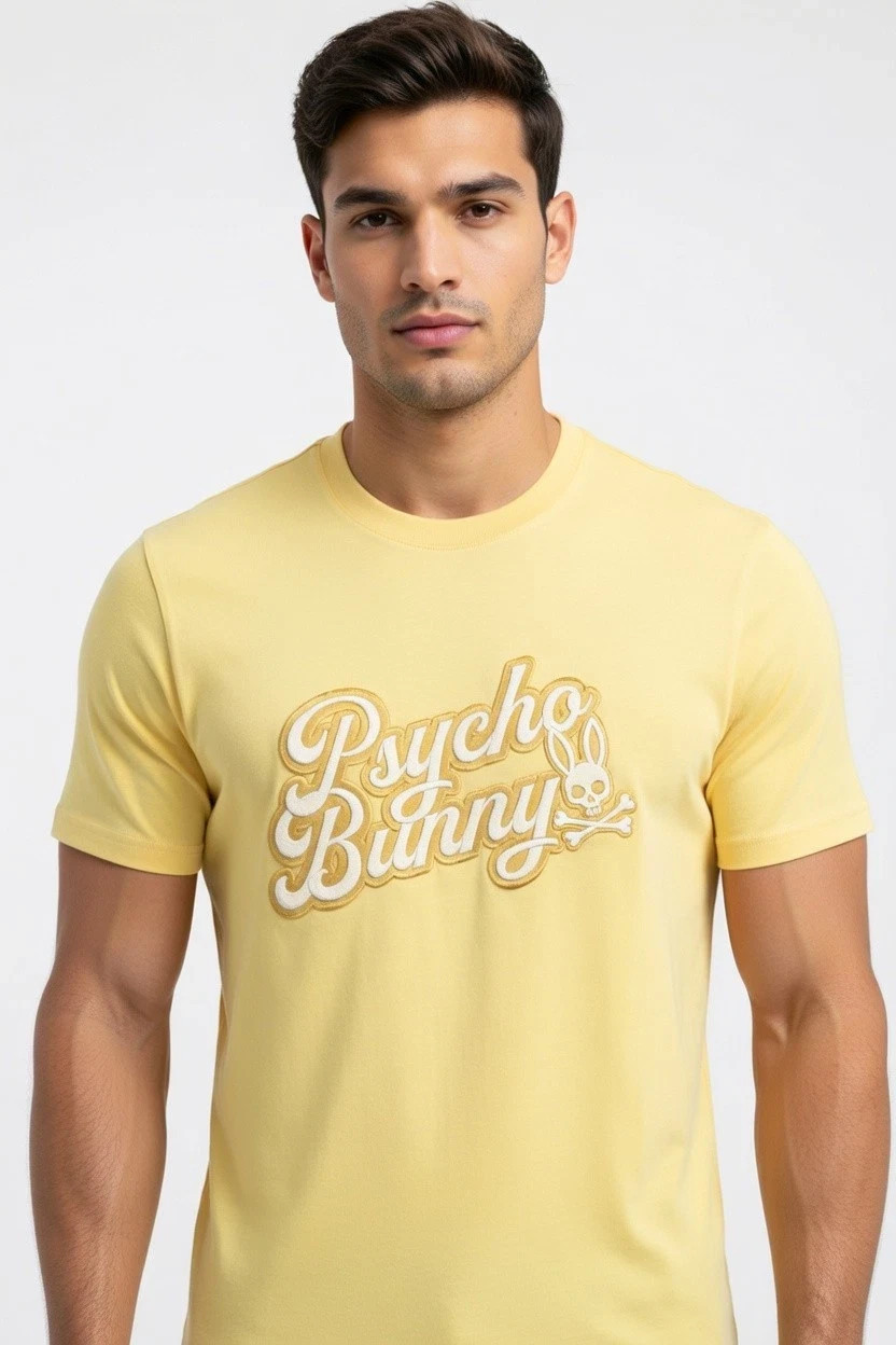 PSYCHO BUNNY Men’s Elias Graphic Tee Sahara Sun Yellow Size 2XL NWT