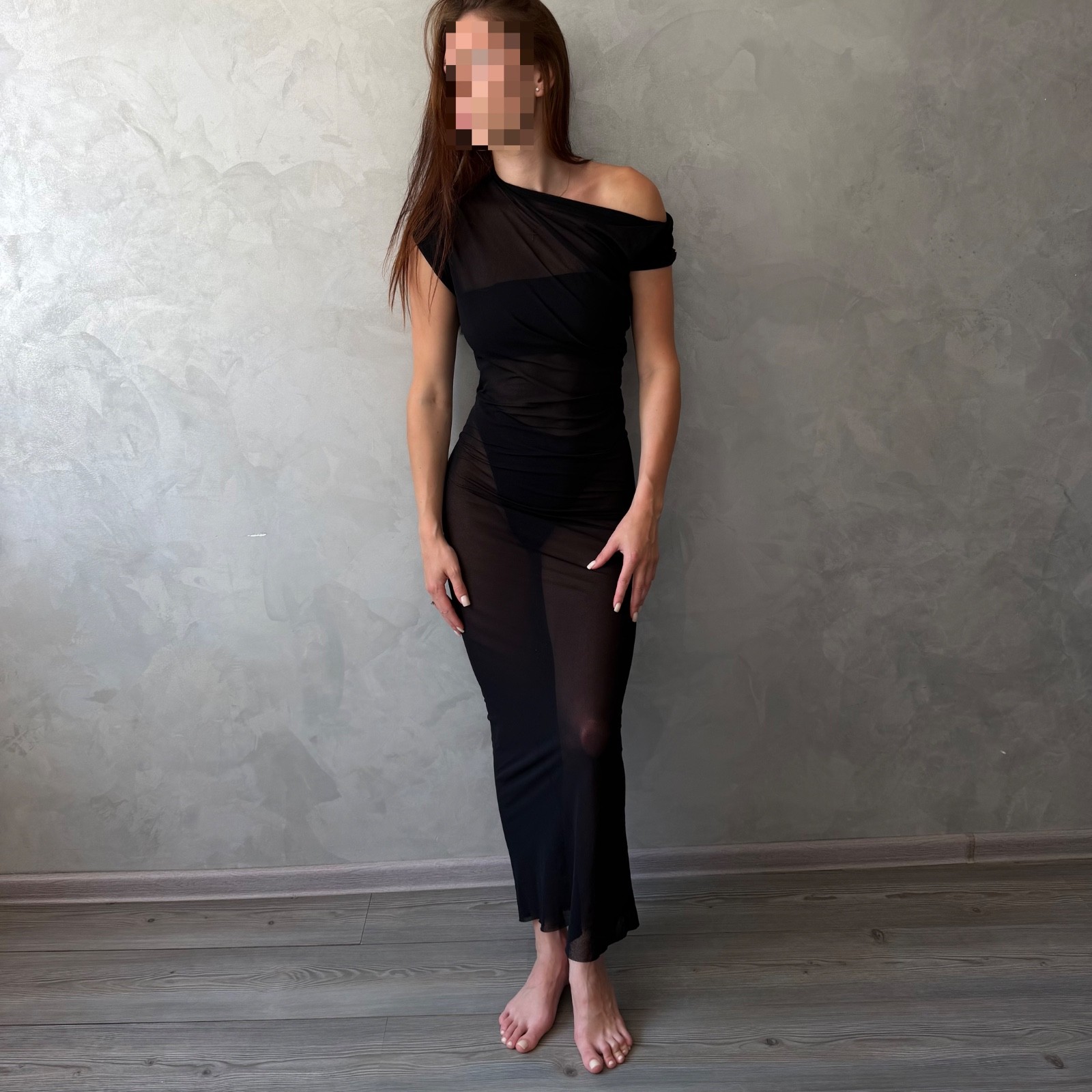 Ann Demeulemeester Black Asymmetric Mesh Maxi Dress