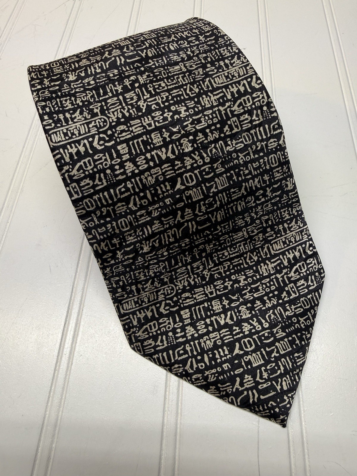 Museum Artifacts Rosetta Stone All Silk Tie Mens Black White Hieroglyphics NEW