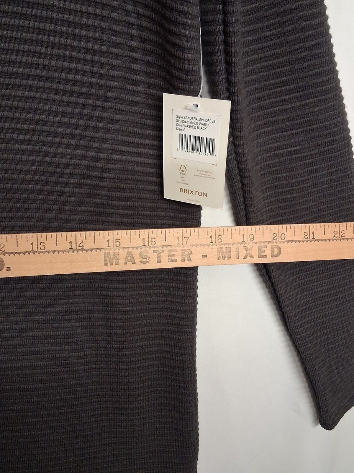 BRIXTON Bandera Mini Dress Ribbed Long Sleeve Washed Black Small NWT