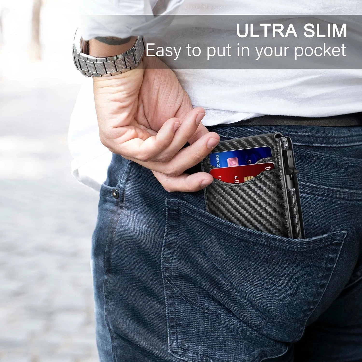 Men’s Slim PopUp Bifold Carbon Fiber Wallet, RFID Blocking, Card Holder,Men Gift