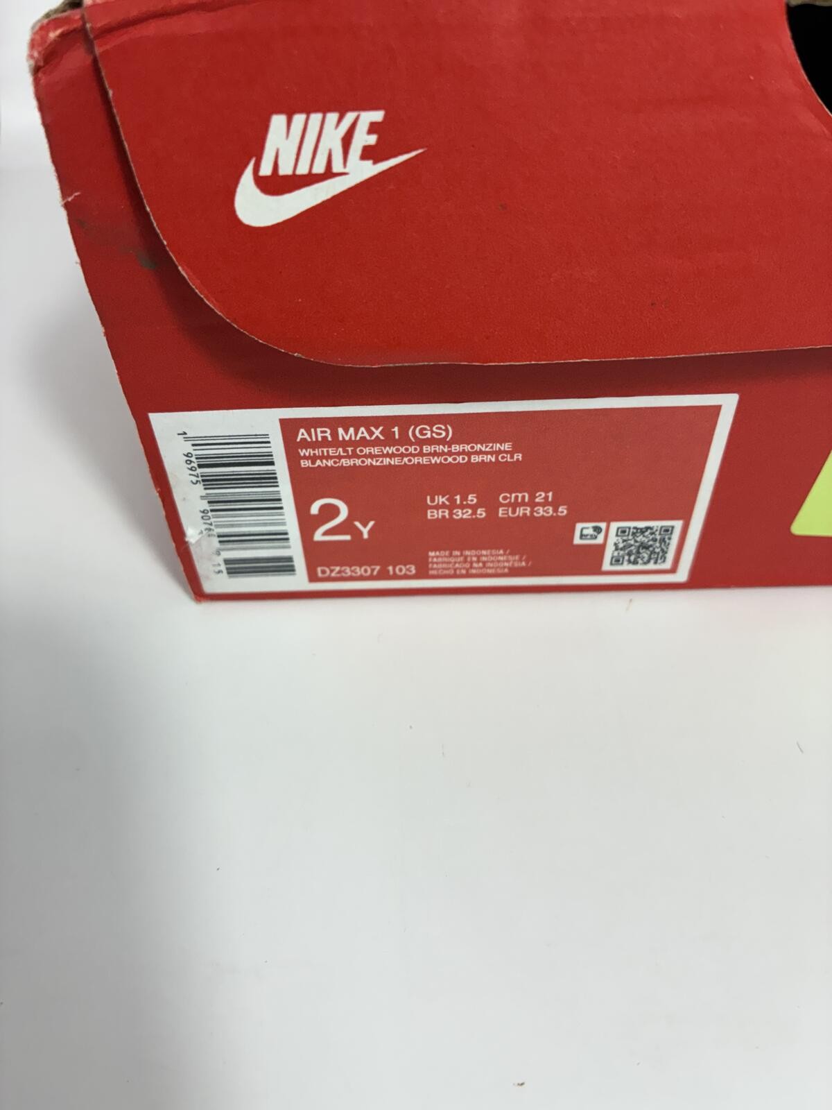 Size 2y – Nike Air Max 1 Leather Mesh Light Orewood Kids