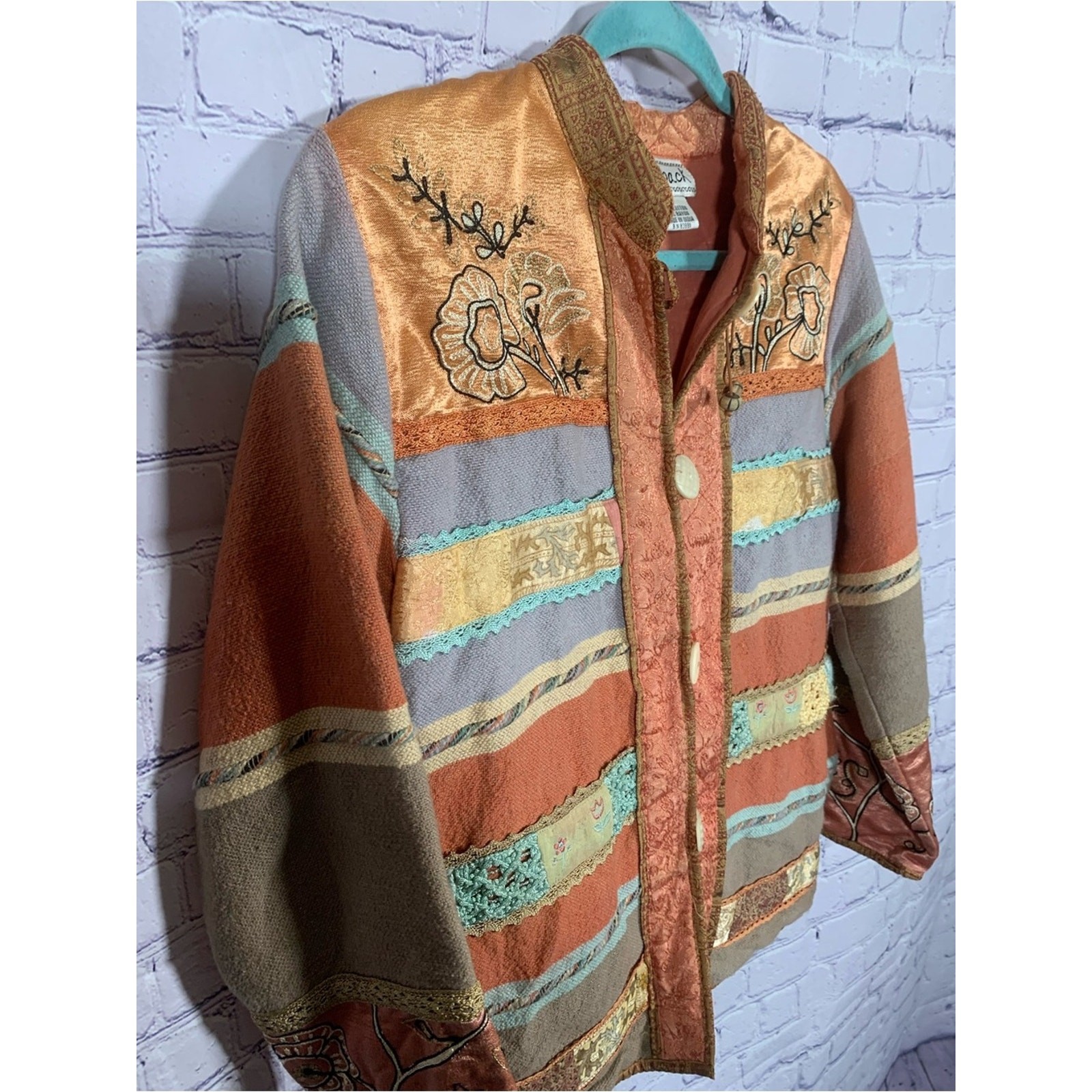 Flashback Womens VTG Patchwork Button-Up Jacket Multi Sz S Boho Festival Layer