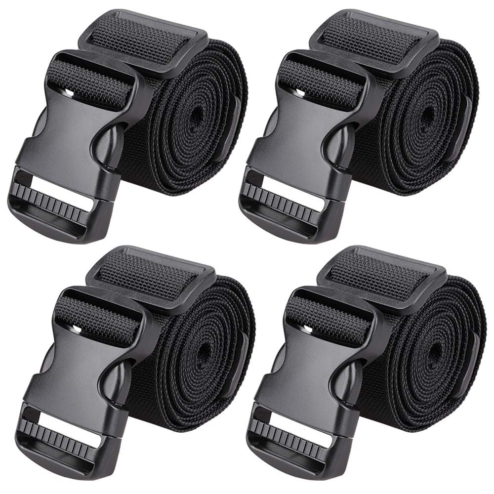 Utility Straps 4 Pack Adjustable Buckle Tie Down Straps Black Set