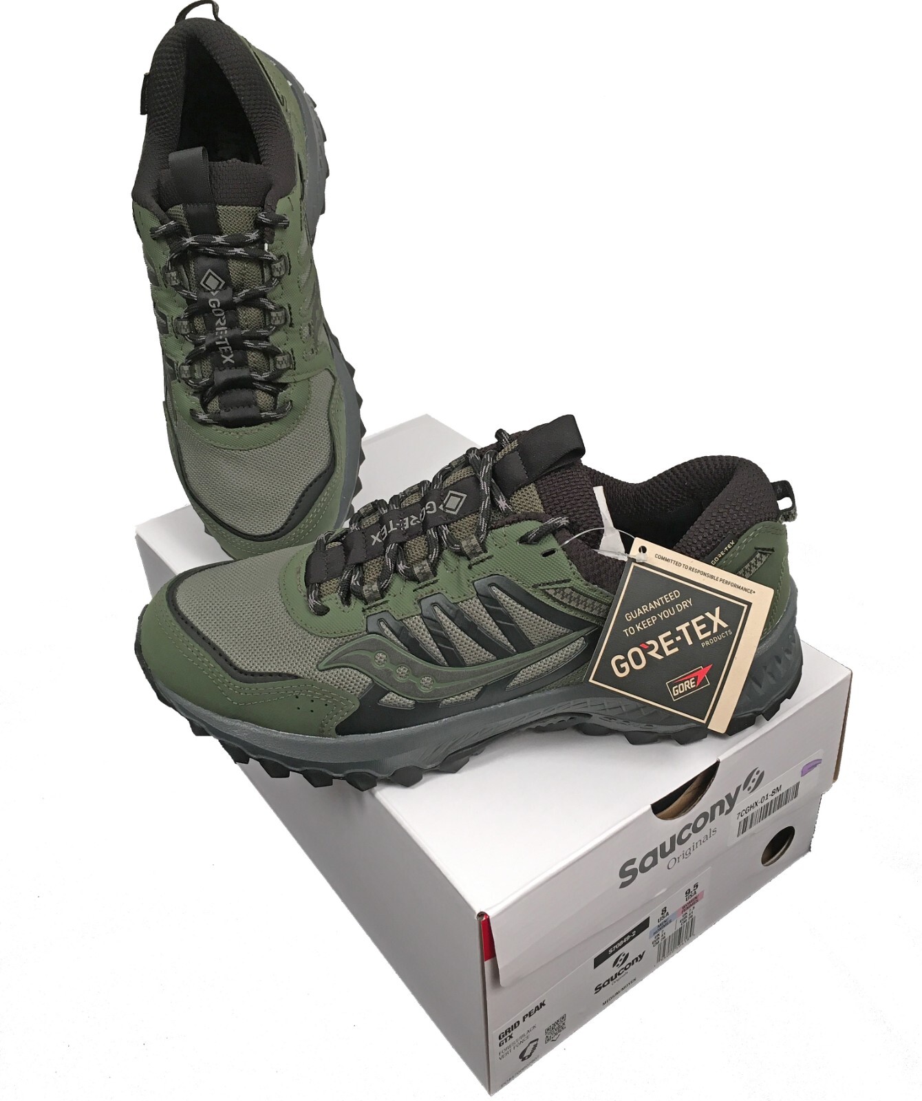 NEW Saucony Grid Peak GTX Gore-Tex® Trail Running Shoes! Green Black S70849-2