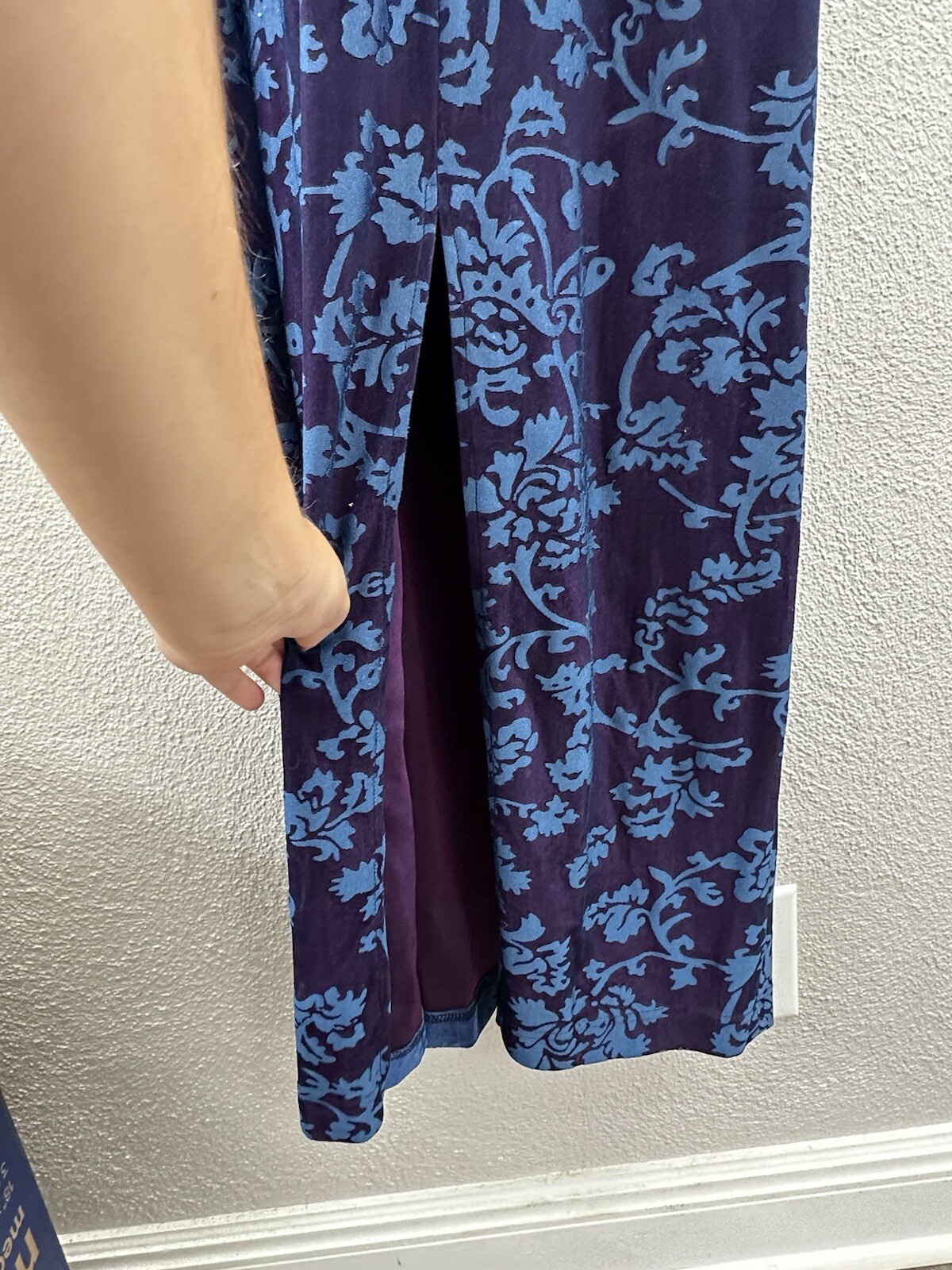 Bari Jay Womens Dress Size 5-6 Blue Floral Gem Spaghetti Staps Maxi Vintage
