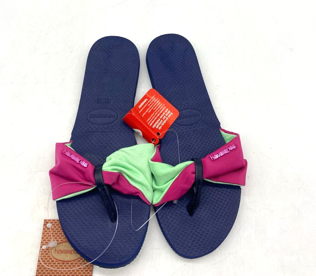 Havaianas You St. Tropez Blue Pink Green Slide Thong Sandals Women’s Sz 7/8 US