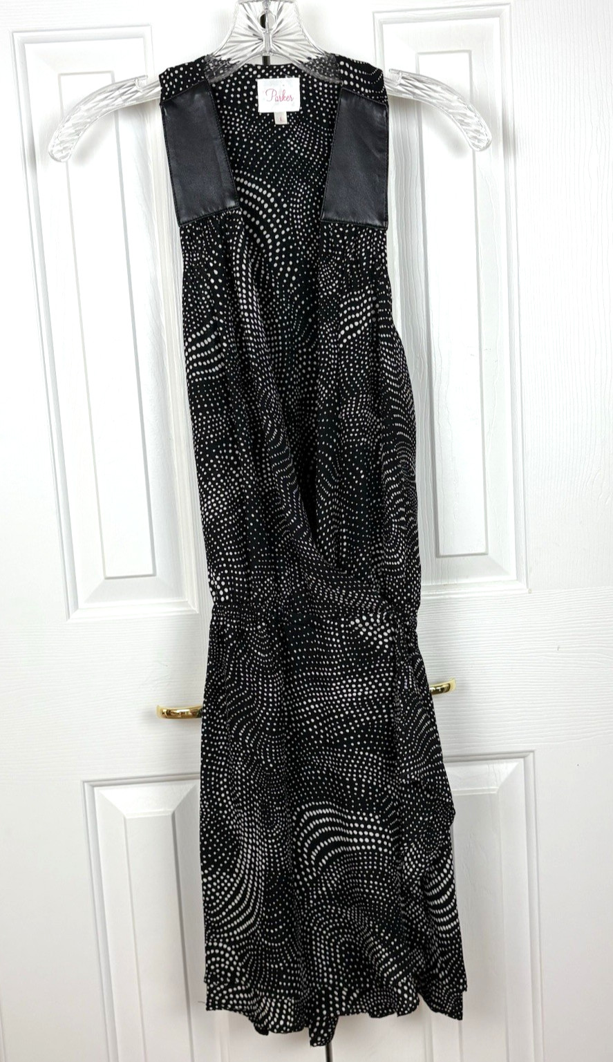 Parker Womens Silk Leather Blouse Tunic Large Black V-Neck Sleeveless Steampunk