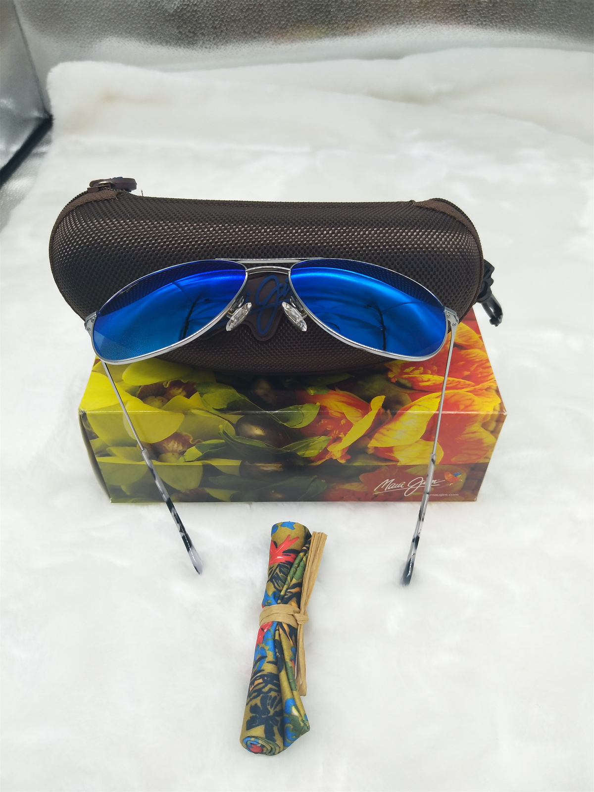 NIB MAUI JIM Sunglasses Cliff House B247-17 Silver Blue Hawaii Lens Polarized