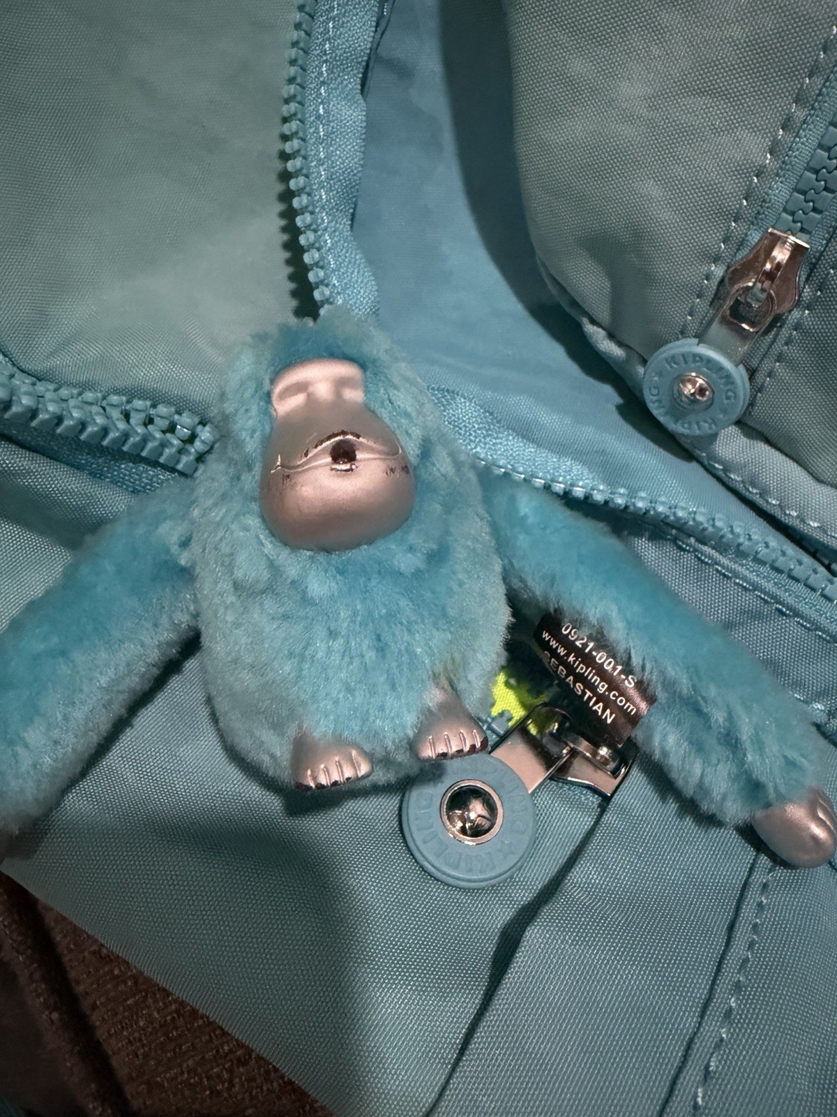 Kipling Backpack Seole Extra Large Teal Blue W/ Lime Green Lining Monkey Charm