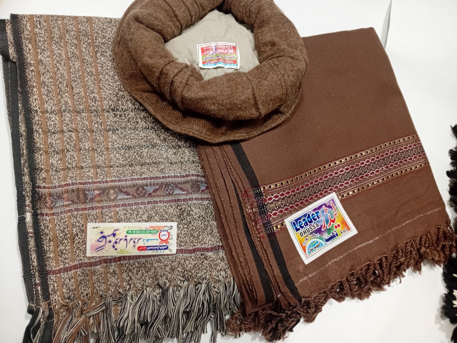 Afghan Pakol Hat + 2 Wool Shawls Handmade Tribal Chitrali Mens Womens FREE HAT