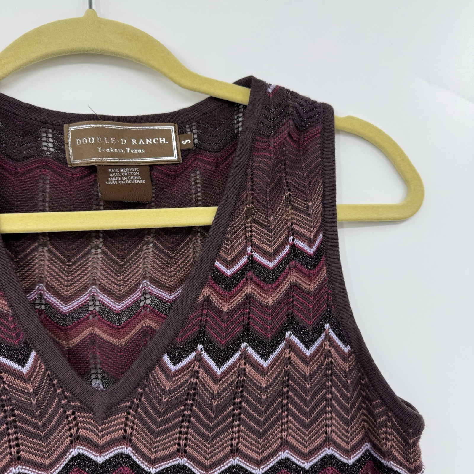 Double D Ranch Knit Tank Shell Sweater Sz S Chevron Purple Western Cowgirl Boho