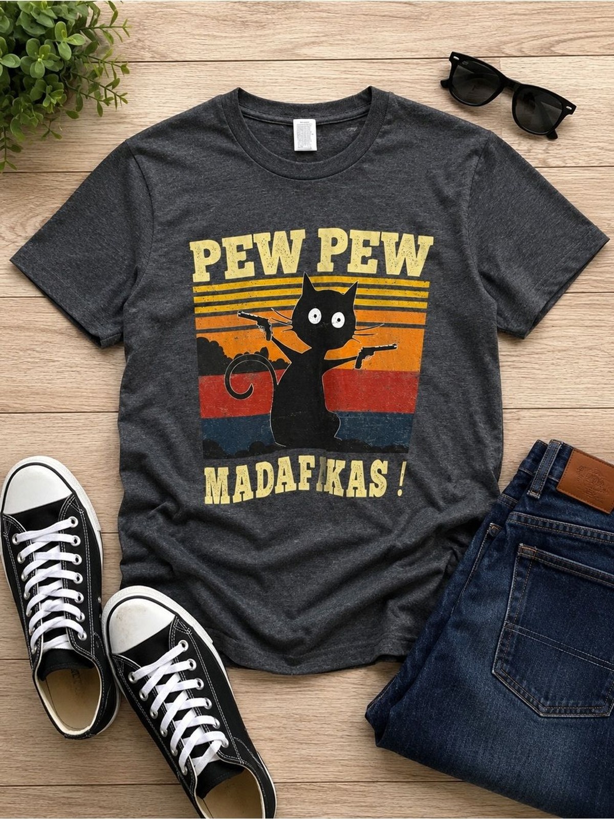 PEW PEW Madafukas! Cat Tee – Charcoal