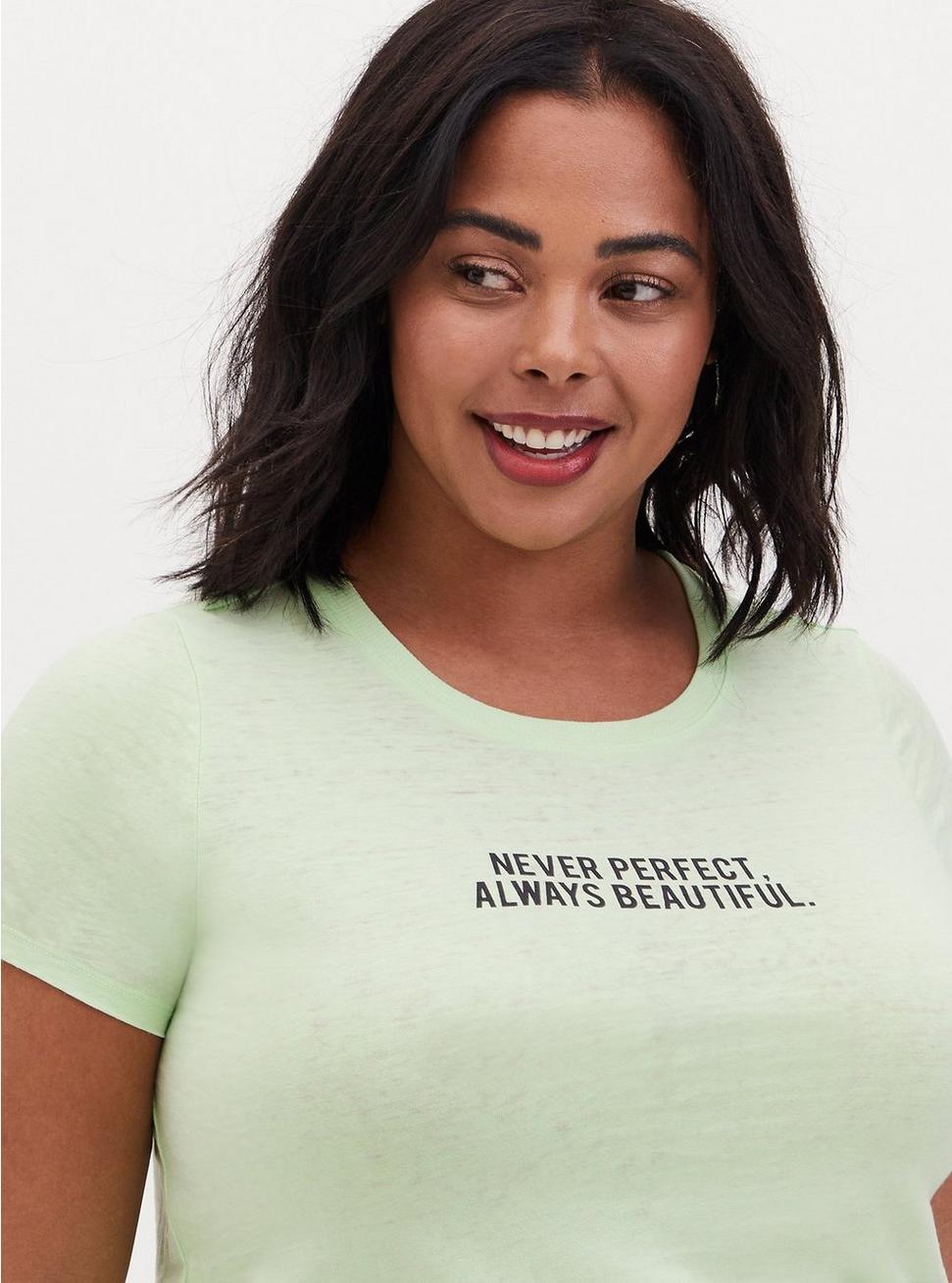 TORRID GREEN “NEVER PERFECT ALWAYS BEAUTIFUL” S/S CREW TEE TOP NEW